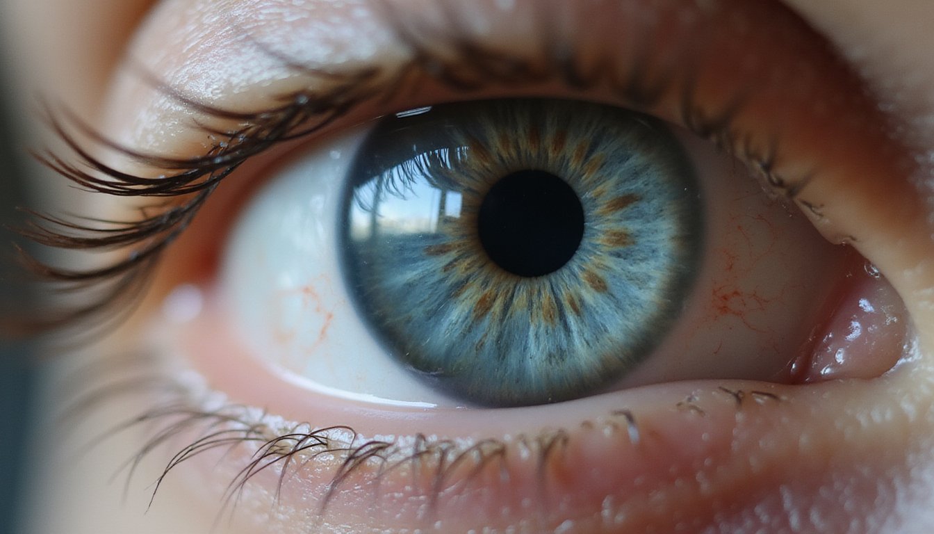 dilated bloodshot light sensitive gritty eyes