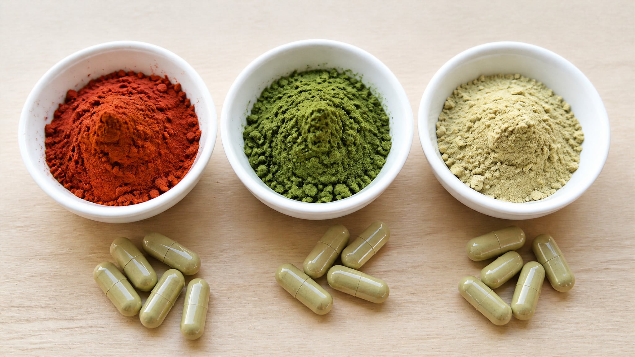 Red, green, and white Maeng Da kratom